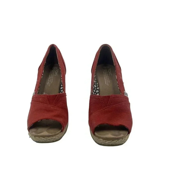 Toms Red Wedges with Open Toe Women's Size 7.5 - Picture 1 of 4
